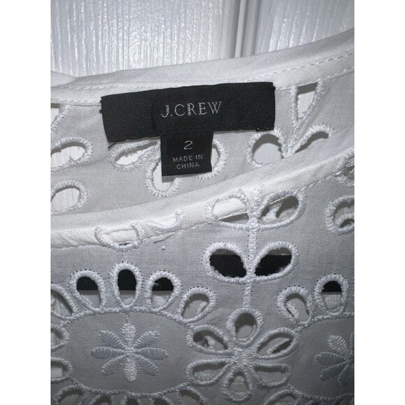 J Crew Dress Womens Sz 2 White Bell Sleeve Eyelet Embroidered Sheath Feminine - Picture 4 of 10